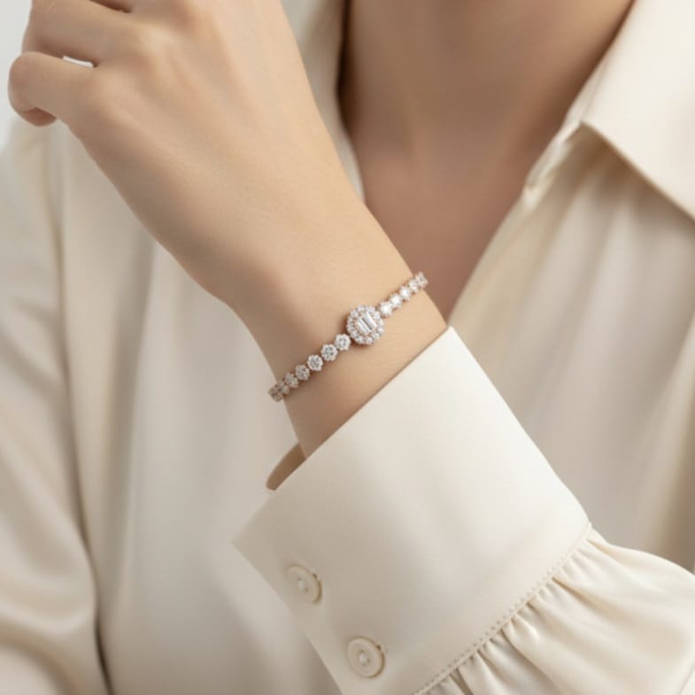 Shri Modi Jewellers - Floral Centre Silver Bracelet